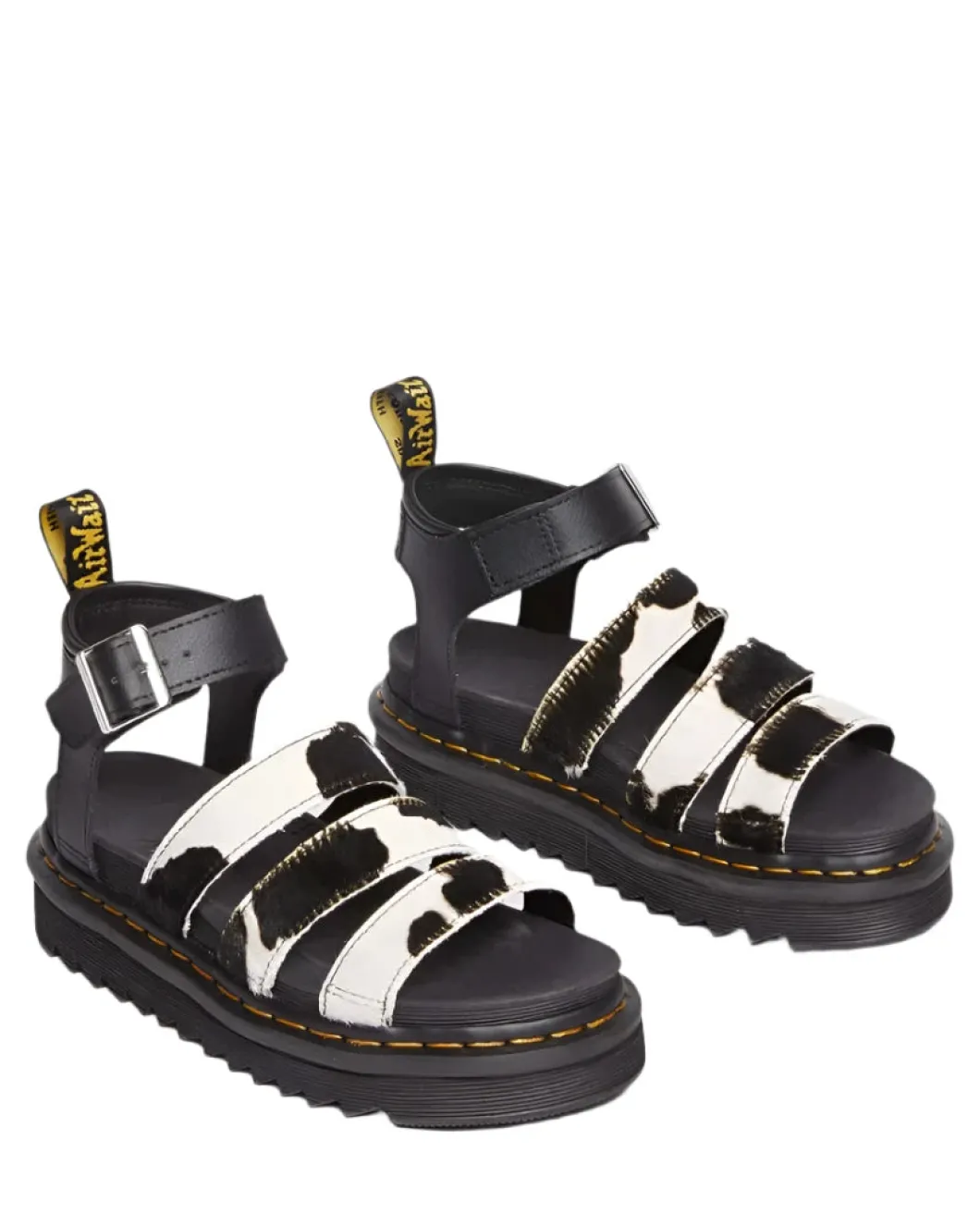 Dr Martens Blaire 3 Strap Sandal Cow Print Hair & Black Athena