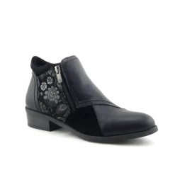 Thyme & Co Demi Ankle Boot Black Leather Suede Flowers